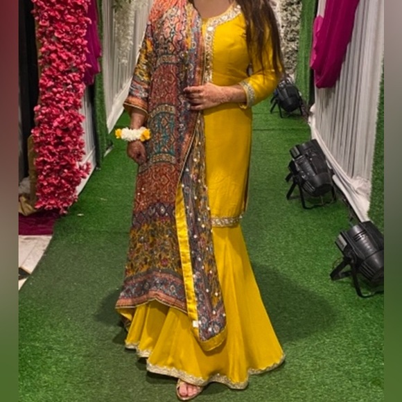 Yellow Fancy Sharara Suit - Picture 2 of 3